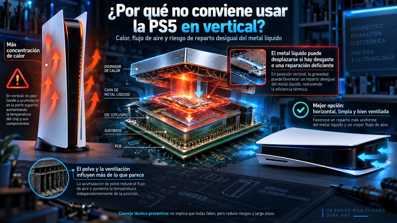 Representación técnica del sistema de refrigeración y metal líquido de una PlayStation 5